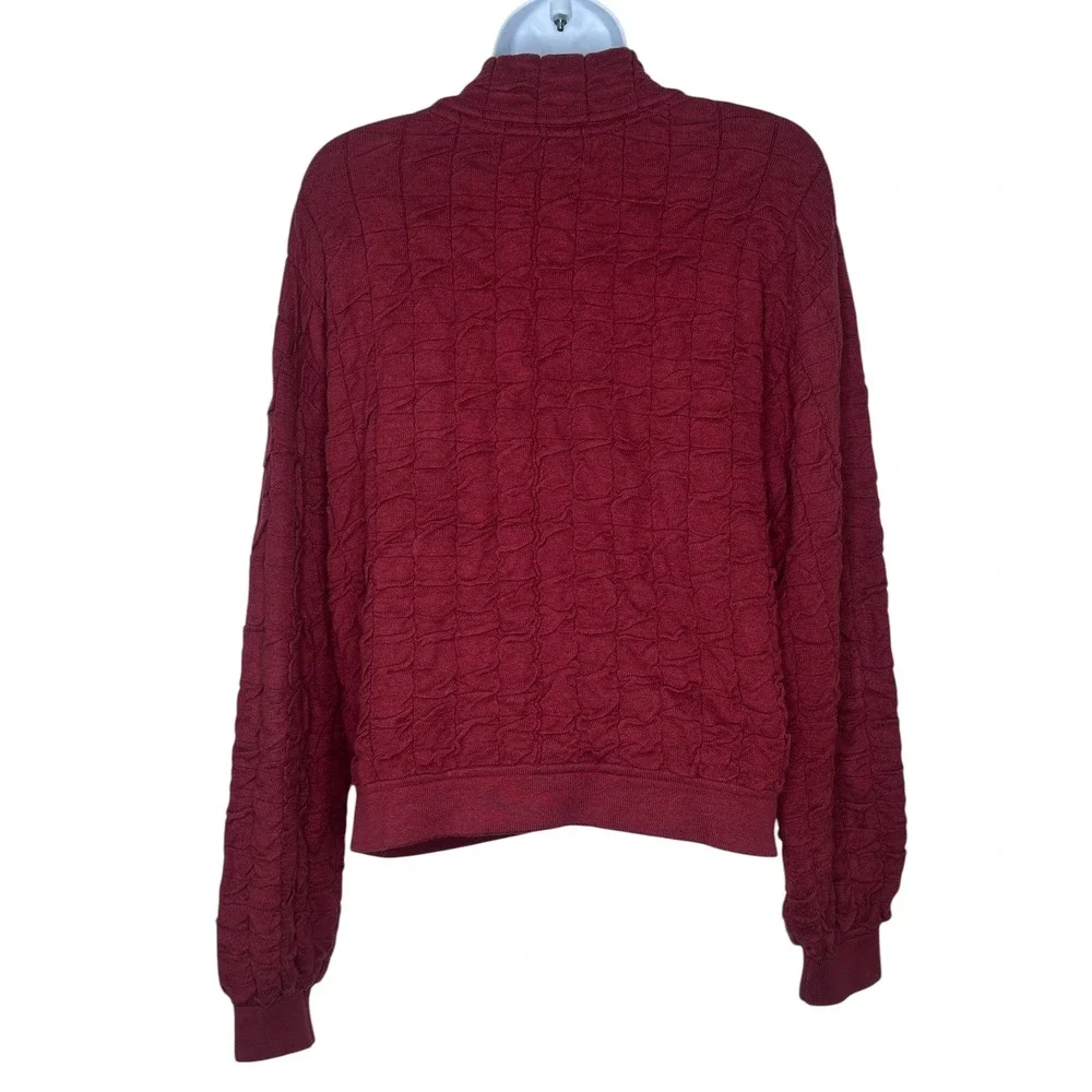 Free People FP Beach Sunny Bomber Cardigan Small Burgundy Sweater Textured - Picture 5 of 9